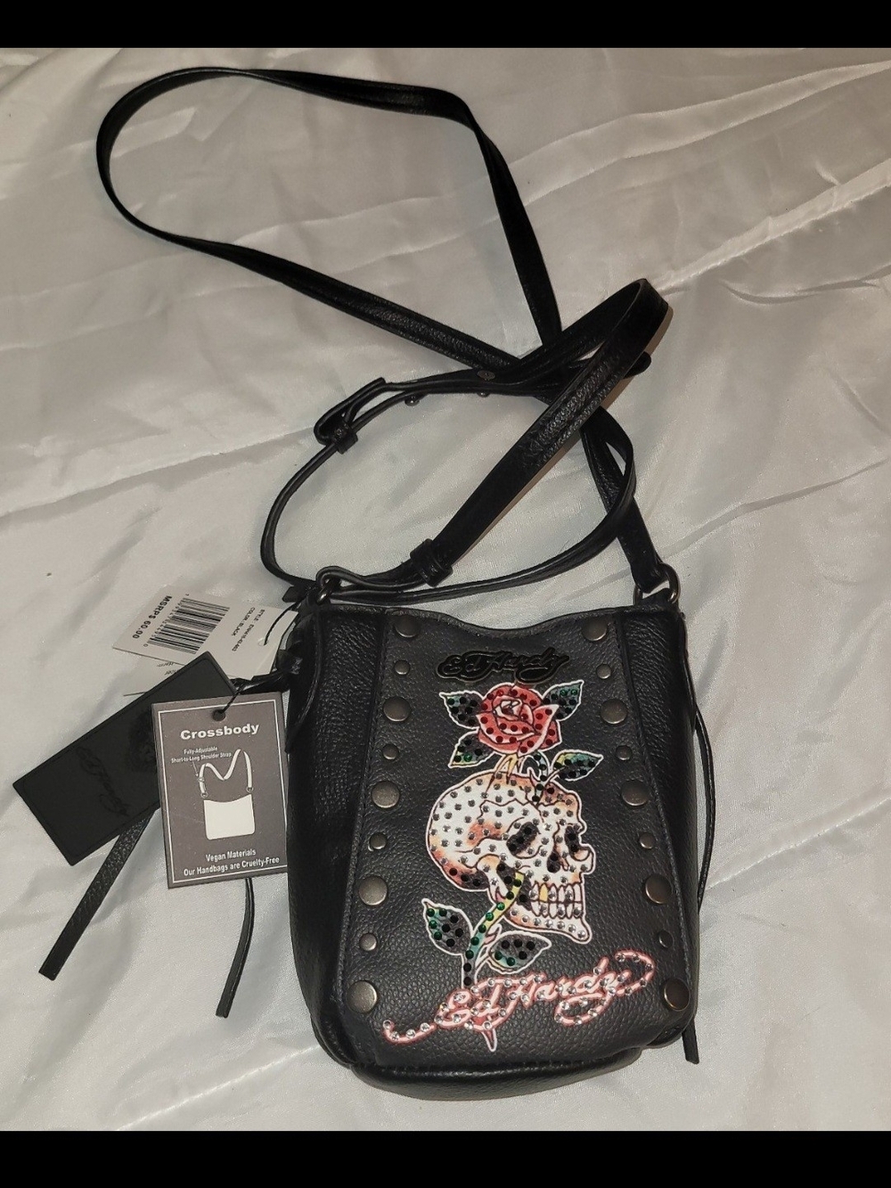 Ed Hardy Black Crossbody with Skull, Rose & Stud Detail